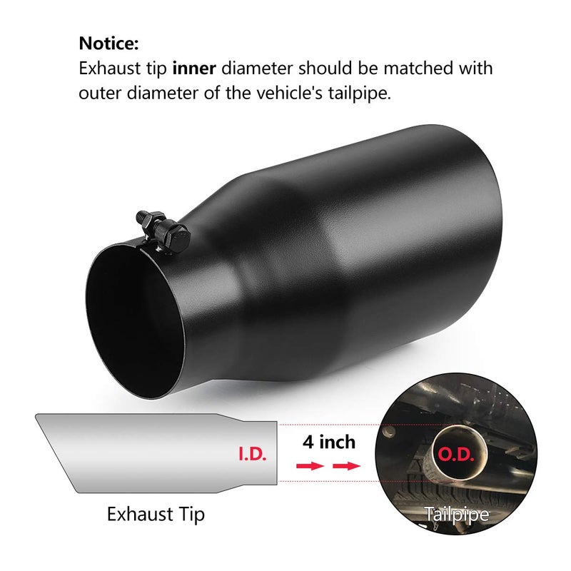 A-KARCK 4 Inch Exhaust Tip, Universal 4'' Inlet 6" Outlet 12" Long Stainless Steel Bolt On Exhaust Tailpipe Black Muffler Tip for Truck - Image 5